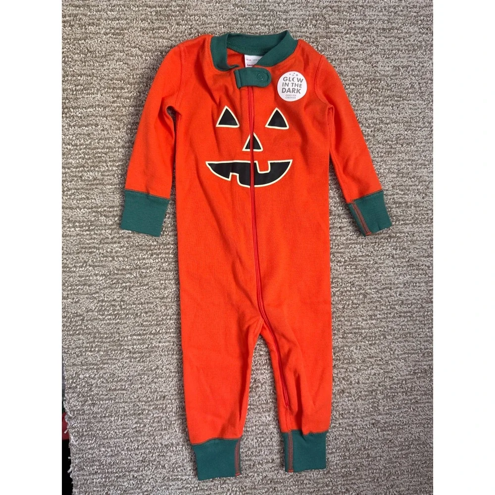 Hanna Andersson Glow in the Dark Halloween Pumpkin Pajamas Baby Size‎ 12-18m NEW